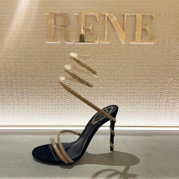 

rene caovilla margot embellished suede sandals snake strass stiletto heel evening shoes women high heeled luxury designers ankle wraparound, Black