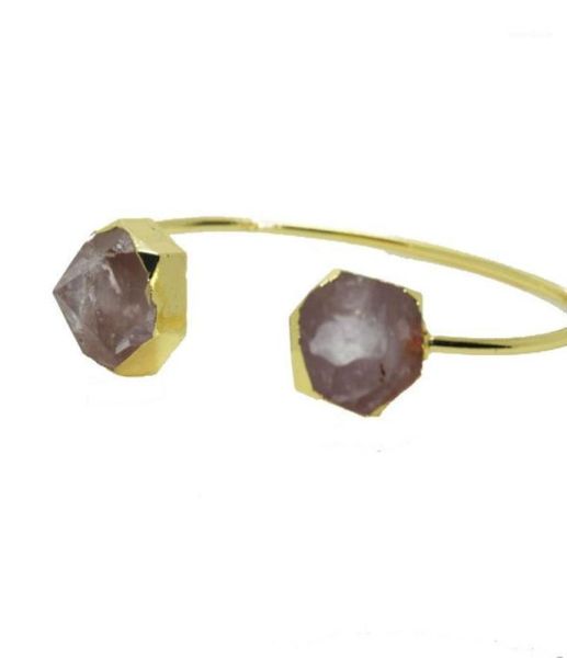 

bangle 1pc gold bezel pink faceted rose crystal quartz hexagonal braceletnatural gem stone bracelet for women as gift17699792, Black