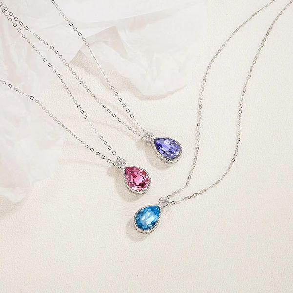 

designer jewelry sterling silver s925 necklace merman's tears sea blue crystal necklace upscale accessories holiday gifts