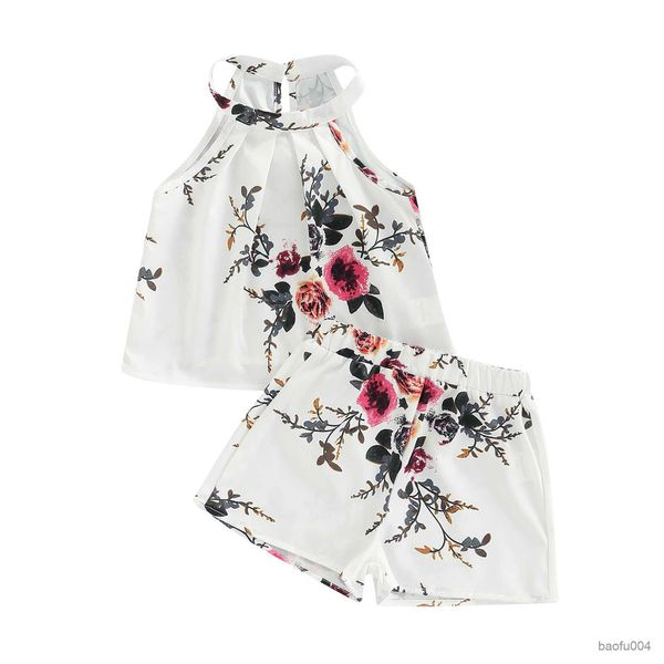 

clothing sets 3-7years kids girl tanks and shorts floral print elastic waist sweet style summer clothing r230518, White