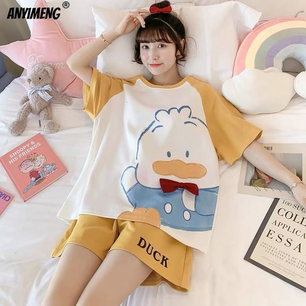 

women's sleepwear plus size womens pajamas -5xl summer shorts sleepwear leisure womans big size ladies cute cartoon printing pyjama ho, Black;red