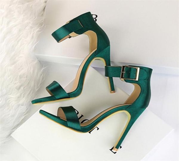 

2020 plus size 3443 women satin 11cm high heels fetish silk sandals gladiator summer shoes lady green platform purple red pumps y6831443, Black
