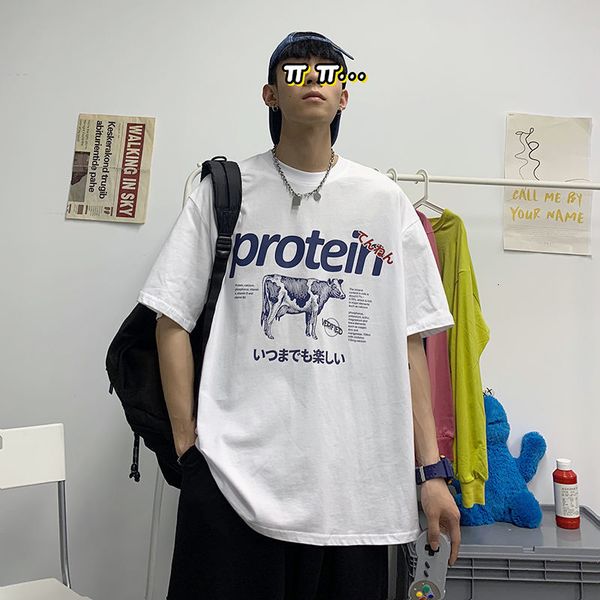 

men s t shirts privathinker kaus pria kawaii grafis kartun protein longgar lengan pendek musim panas pakaian harajuku jepang 230517, White;black