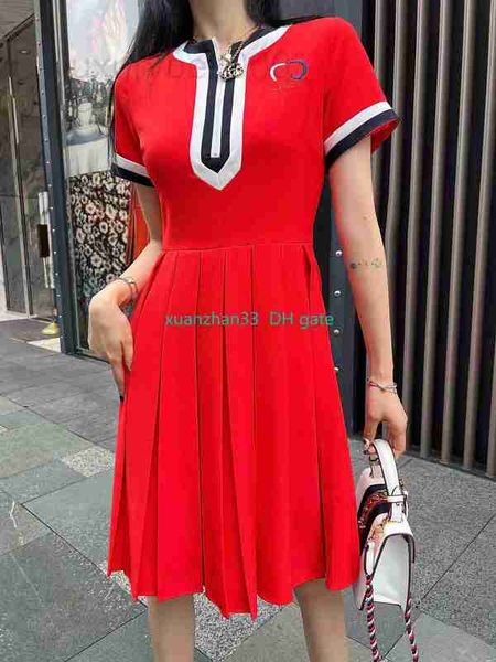 

basic & casual dresses designer 23ss women's dress co branded new contrast round neck letter embroidery decorative pleated hd25, Black;gray