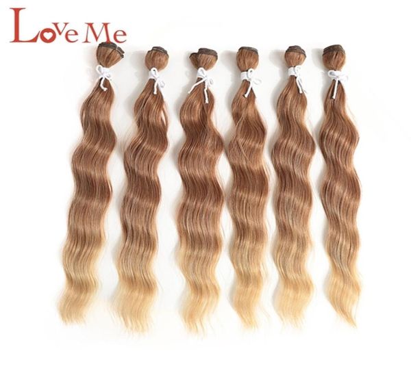 

love me natural wave hair bundles wavy synthetic hair extensions ombre blonde hair weave bundles 6pcspack  inch 2206156368622, Black;brown