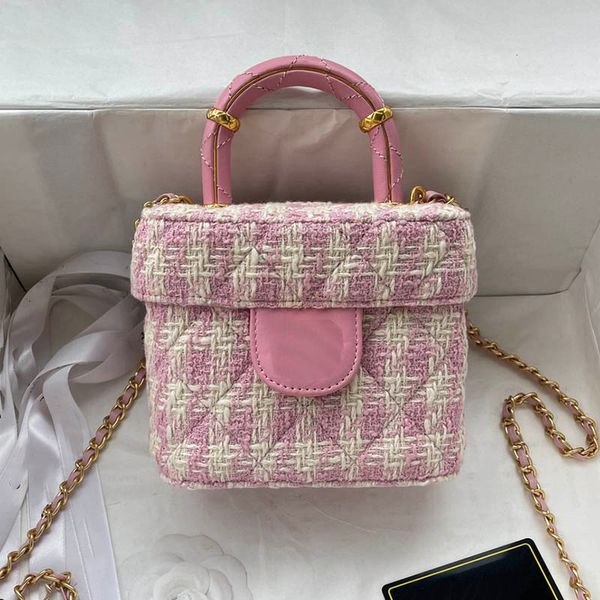 

16cm women tweed mini flap bag with handle classic vintage suitcases luxury handbag outdoor shopping crossbody box bag designer purse fanny