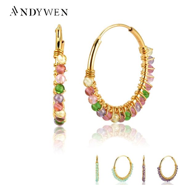 

huggie andywen 925 sterling silver 25mm 40mm summer earrings aros malia piedra luna spring big hollow beads charm piercing ohrringe, Golden;silver