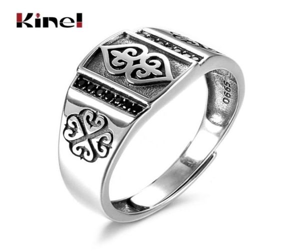 

kinel 925 silver rings black zircon stone cool retro vintage turkish ring wedding men jewelry curved design adjustable size4605169