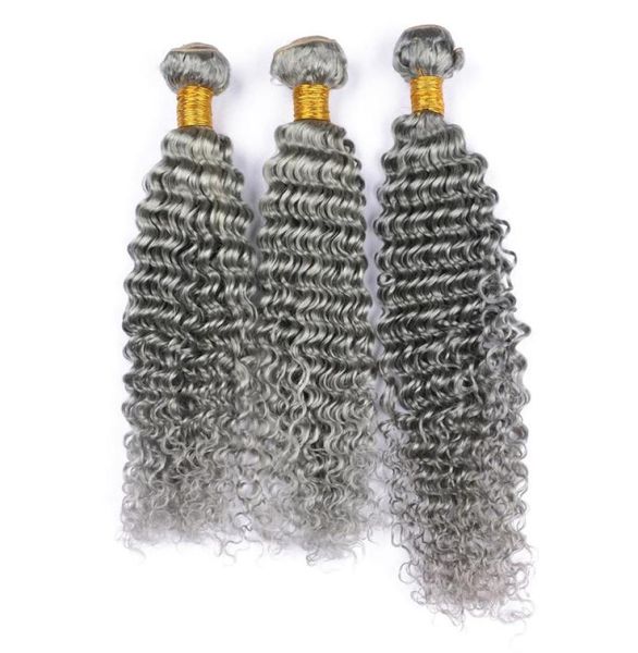 

peruvian virgin human hair bundles sliver grey deep wave human hair weaves deep wave curly hair extension 3pcslot fast 9930299, Black;brown