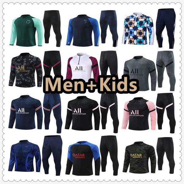 

21 22 23 psgs tracksuit soccer jersey psgs messis mbappe classic style training suit half pull long sleeve sergio ramos verratti icardi kids, Black;yellow