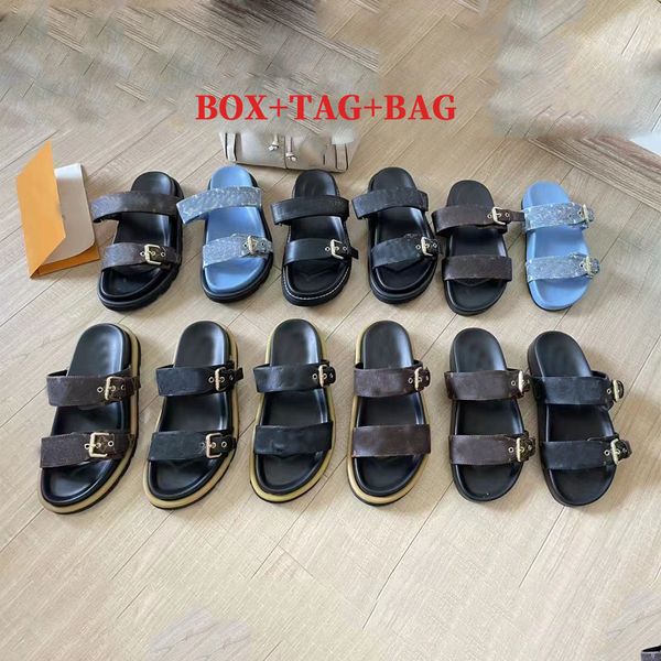

bom dia flat comfort mule designer king sandal women buckle birk slides sabot slippers summer beach slide with box, Black
