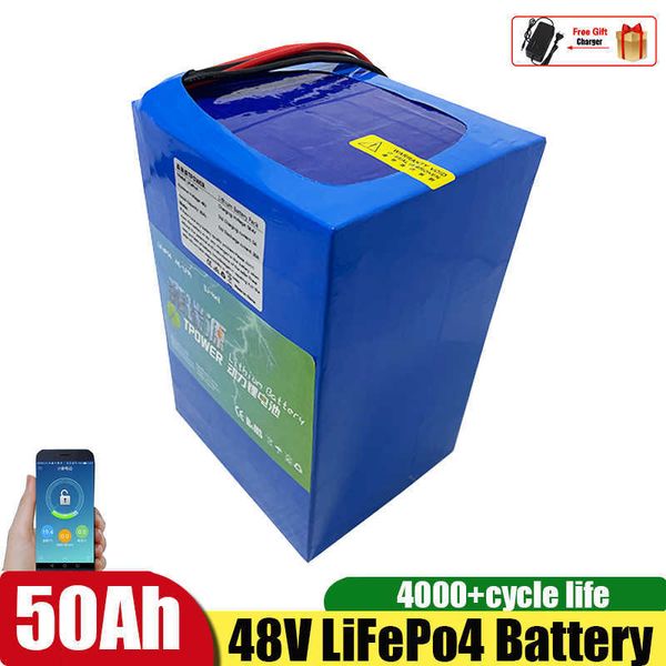 

48v 50ah lifepo4 lithium battery with bms for golf cart ebike scooter bicycle snowbike+5a charger