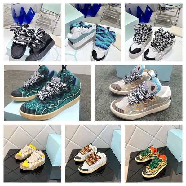 

lanvines designer run shoe mesh shoes men's and women's lace-up designer sneakers blue black white grey deerskin rubber platform s
