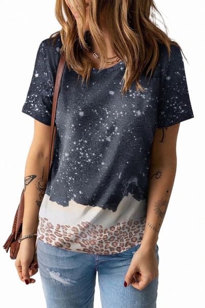 

black leopard print detail bleached tee 2023 new d1kh#, White