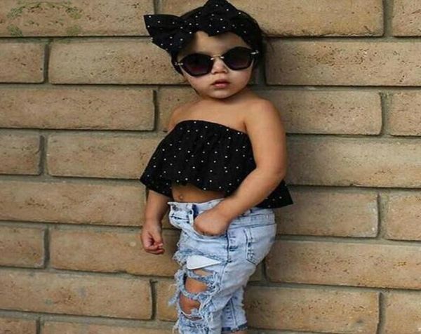 

3 pcs set new children children039s clothing girls fashion suit children039s clothing set of sleeves jeans bandage7574338, White