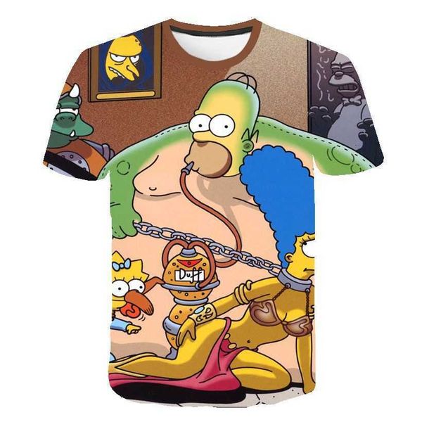 

summer simpson digital print men's short sleeve 3d t-shirt, White;black