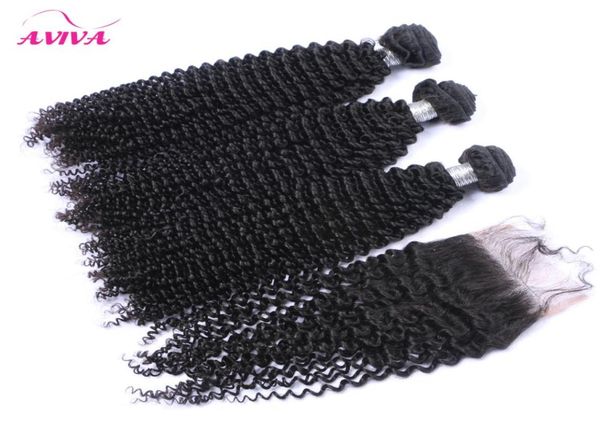 

russian kinky curly virgin hair weaves with closure 4 pcslot unprocessed russian curly virgin hair bundles with lace closures6328606, Black