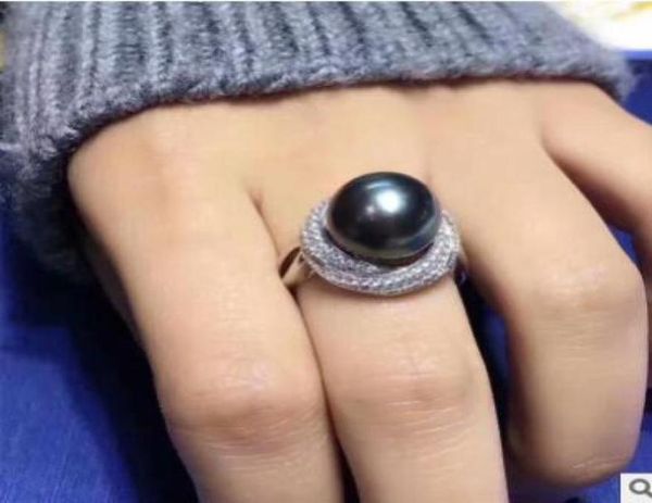 

good quality natural dark pearl standard silver open ring 1112mm pearl diamond adjustable ring one styles9296429, Golden;silver