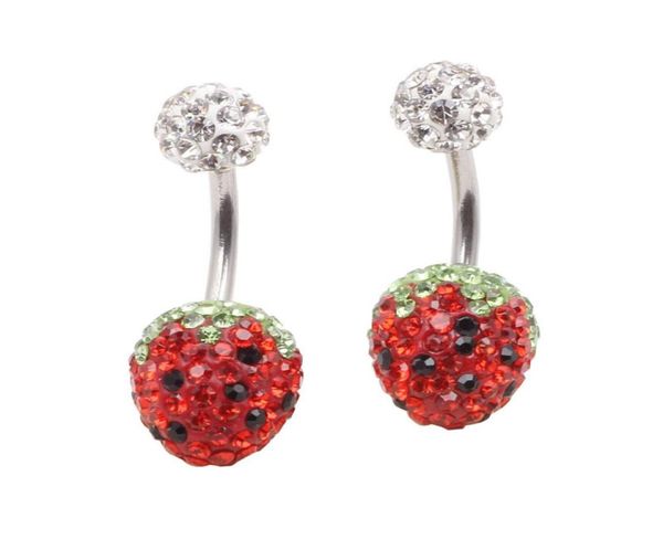 

ball strawberry crystal navel ring stainless steel piercing belly button ring body fashion jewelry summer style women5326478, Silver