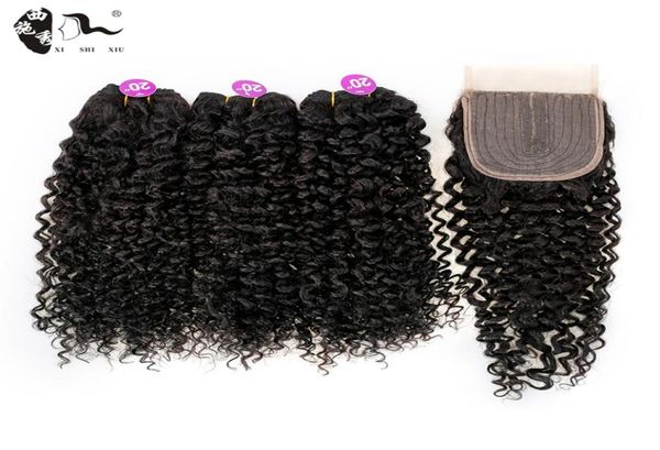 

synthetic protein filamen hair afro kinky curly water wave 3 bundles with closure hair weave bundle for black women party 2202164385396, Black;brown