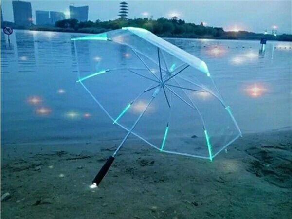 

umbrella luminous led light outdoor creative rain gear children popular with thicked long handle transparent surface rainproof umbrellas tre, Red;brown
