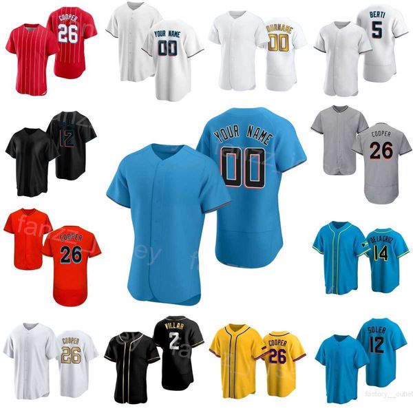 

baseball 12 jorge soler jerseys 14 bryan de la cruz 5 jon berti 2 jazz chisholm jr 26 garrett cooper 3 luis arraez 66 tanner scott embroider, Blue;black