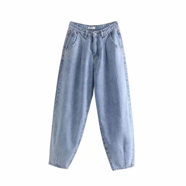 

jeans dave&di england vintage high street loose harem mom high waist jeans woman pleated turnip pants boyfriend jeans for women, Blue