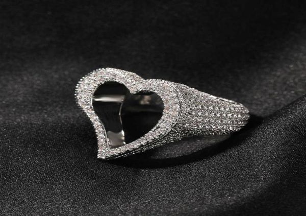 

iced out gold ring fashion heart stones silver mens rings hip hop jewelry7557236