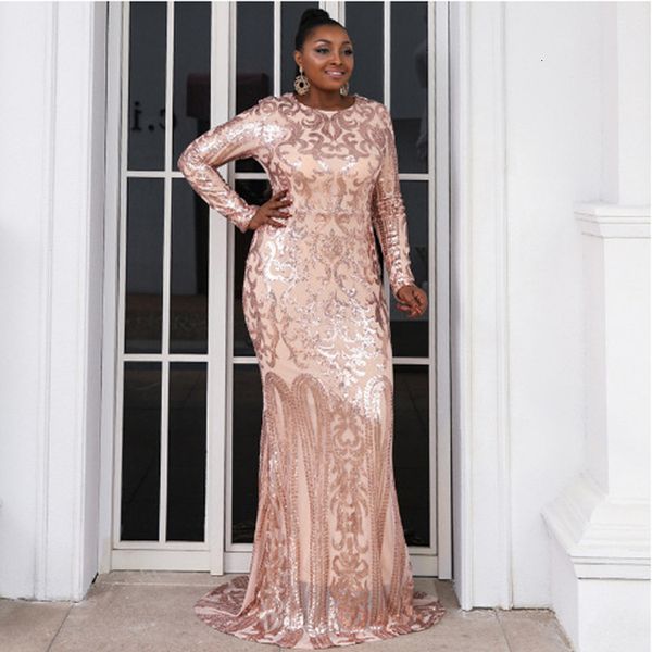 

plus size dresses size wome party fashion dragging elegant lady evening round neck long sequin dress for female 230518, Black