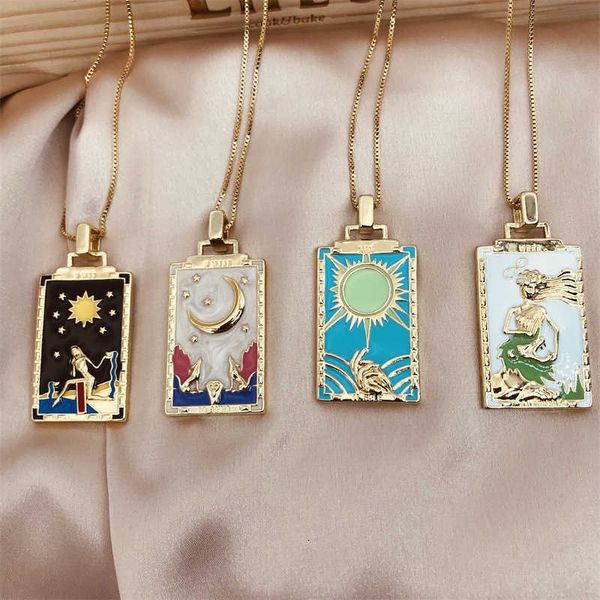 

jewelry pendant necklace ins wind copper plated 18k gold fashion oil dripping painting pendant necklace zirconium tarot, Black