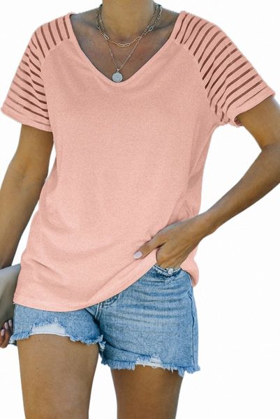 

pink striped raglan sleeve tee 2023 new 2023 new 15yy#, White