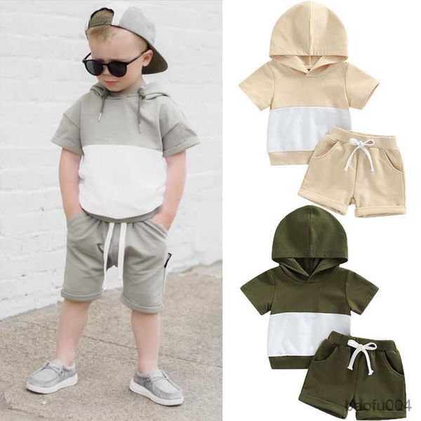 

clothing sets summer casual kids toddler boys clothes sets patchwork short sleeve pullover hooded andshorts casual r230518, White