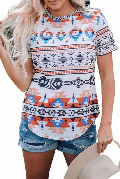 

aztec print round neck tee 2023 new 2023 new u5kj#, White