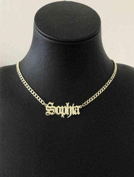 

custom old english name necklaces for women men rose gold silver color stainless steel cuban chain personalized gothic necklace h19638898