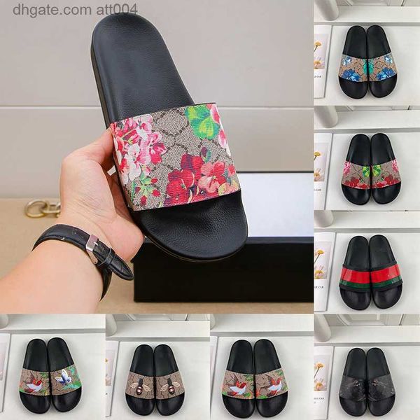 

summer slippers for men women fashion designer slides sliders flat embroidery flower bee striped flats mules scuffs luxury house outdoor bea, Black