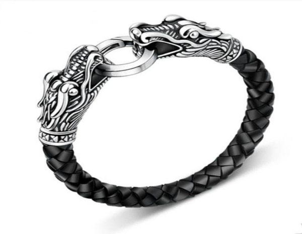 

leather tibetan silver men bracelet titanium fashion male vintage accessories parataxis dragon bracelet men jewelry sl0908644211, Golden;silver