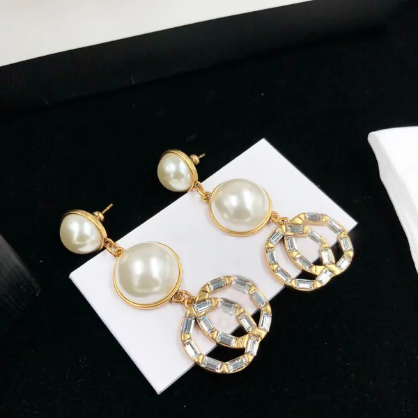 

luxury designer earrings pearl crystal dangle earrings letter g women's crystal rhinestone pearl earring wedding party jewelry, Golden;silver