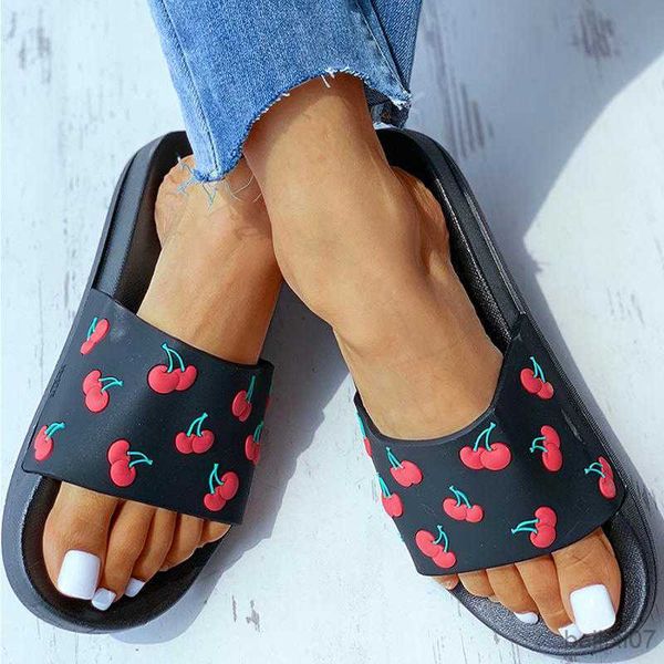 

slippers women's summer flip slippers soft slides ladies cherry home bathroom non slip casual beach vocation fashion shoes, Black