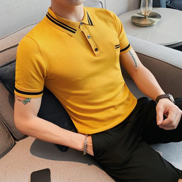 

men's polos summer solid turn down collar polo shirts men clothing simple breathable casual slim fit short sleeve knit polo shirts 2305, White;black