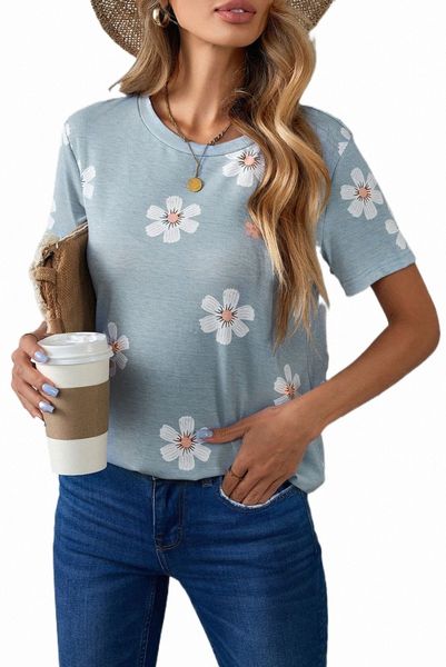 

gray floral pattern t-shirt 2023 new 2023 new 06jq#, White
