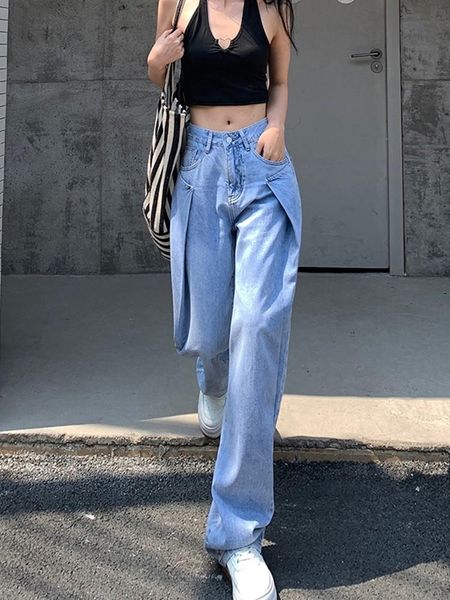 

jeans guuzyuviz light blue wide leg jeans women summer new highwaisted slim mopping straightleg pants