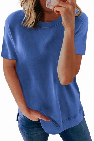 

blue round neck short sleeve solid color tee v1bx#, White