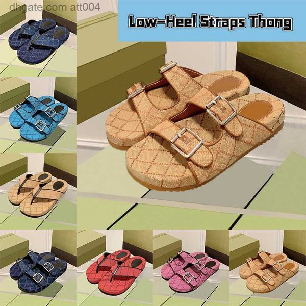 

luxury designer sandal low-heel straps thong slipper sandals with box men women slides beige ebony canvas black pink dark blue ivory summer