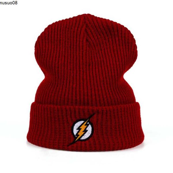 

beanie/skull caps winter hat beanies skullies knitted hat flash hero barry allen embroid knitting winter hat warm hip-hop cap teenager hats, Blue;gray