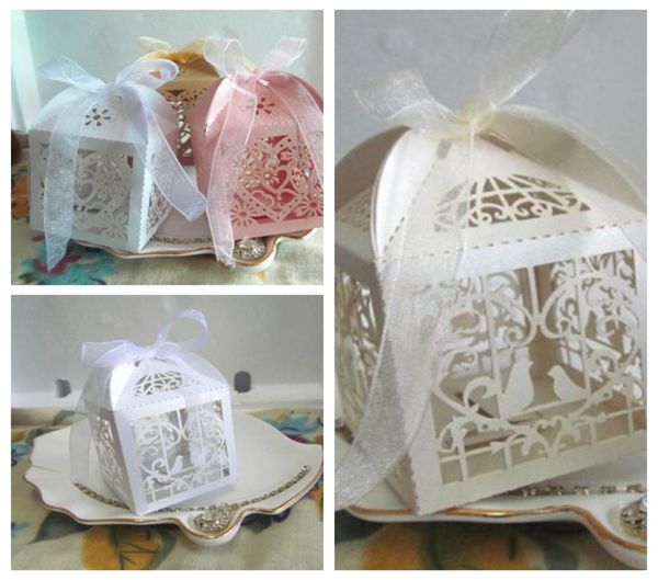 

50 pieceslot wedding souvenirs candy box of love birds design and love heart laser cut favor box for bridal showers7497537