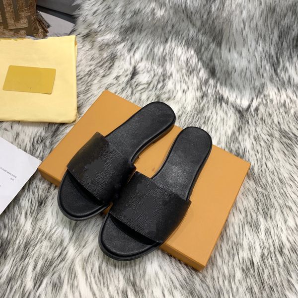 

luxury brands beach slipper classic flat heel summer designer fashion flops leather lady slides women shoes l 0518, Black