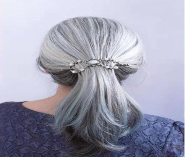 

double drawn blonde grey european remy hair ponytail hairpiece natural highlights virgin grey wraps drawstring ponytail straight 4638224, Black
