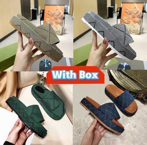 

new mid-heel platform slide sandals designer slipper fashion 5cm slides xad beige blue grey mouse printed canvas luxury summer men women bea, Black
