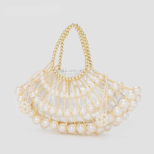 

evening bags fan shaped pearls clutch bag women 2023 new designer elegant hollow out purses and handbags wedding party 230427