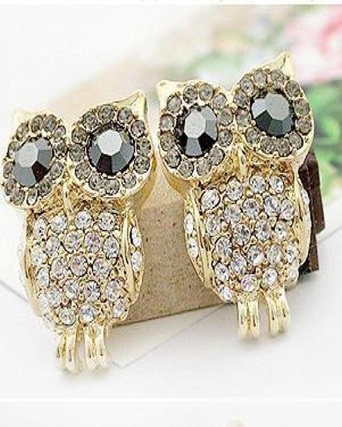 

lovely full crystal owl rhinestone womens earrings fashion stud earring jewelry korean style girls gift party ear accessories2152969, Golden;silver